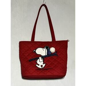Vera Bradley Peanuts Snoopy Ski Slope Jump Tote Bag Red Quilted Shoulder Bag Zip